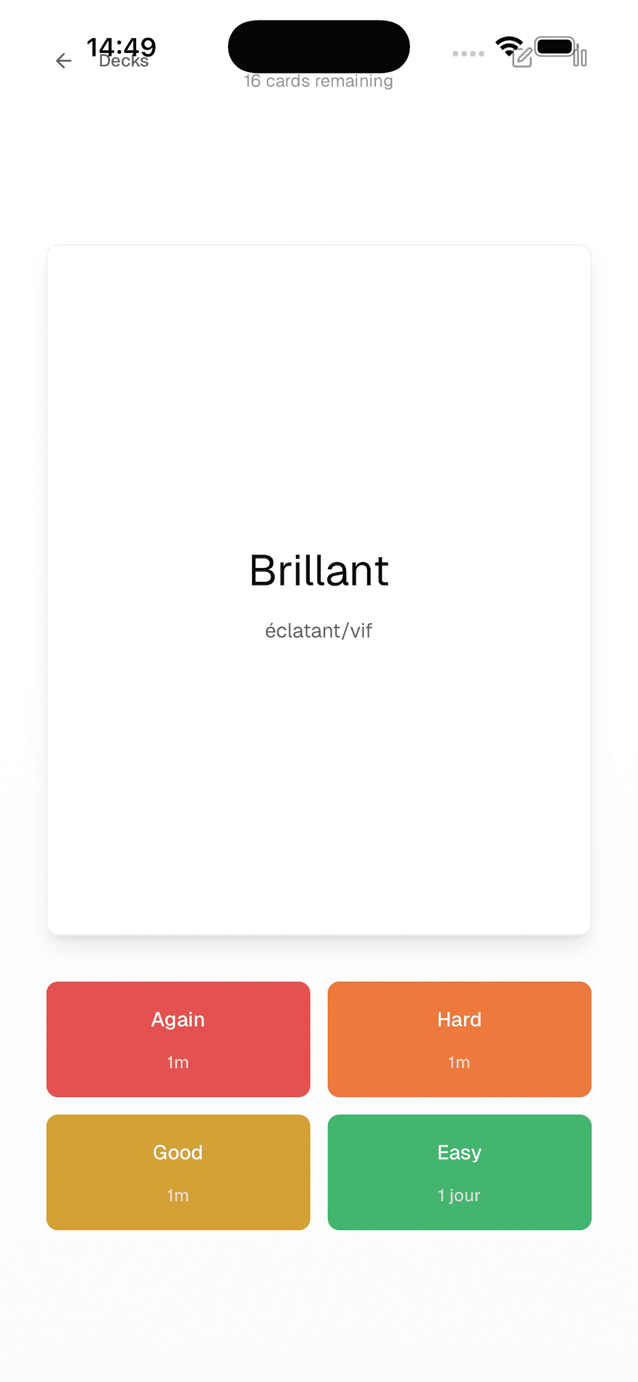 Mode étude Again / Hard / Good / Easy